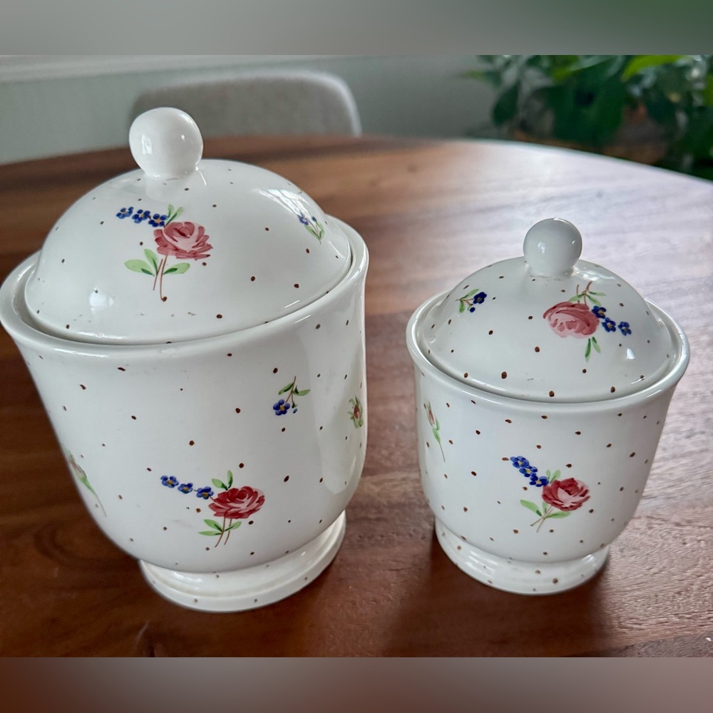 2 Vintage Laura Ashley Vanity Lidded Canister Set Floral Made In Italy 1991 READ
